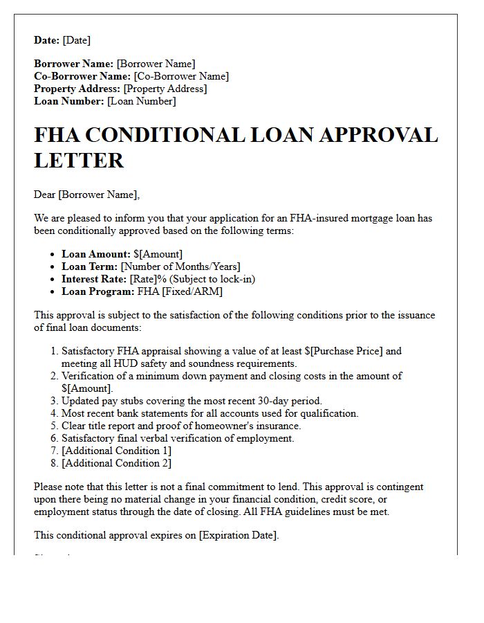 Federal Housing Administration Conditional Loan Approval Letter