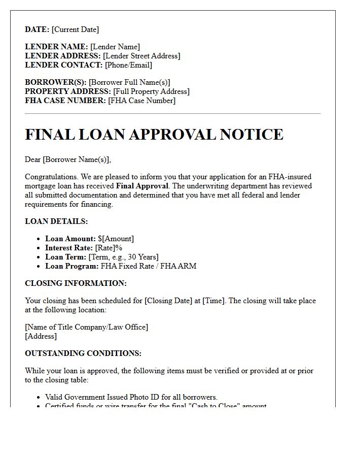Federal Housing Administration Final Loan Approval Letter
