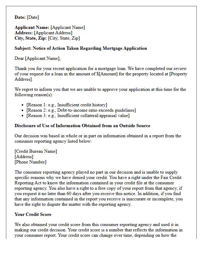 Mortgage Lender Adverse Action Denial Letter