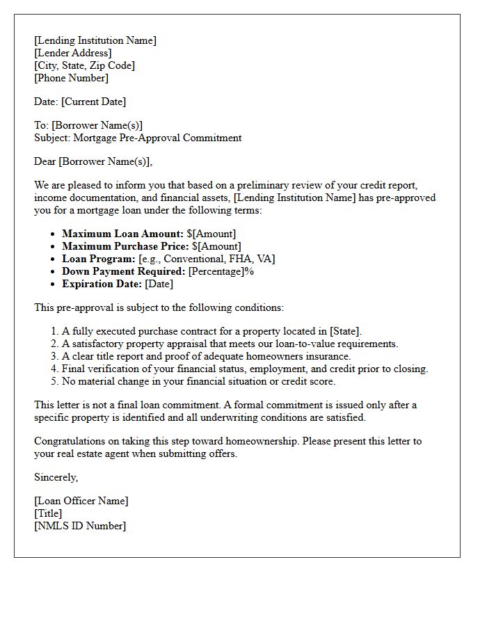 Mortgage Lender Pre-Approval Commitment Letter