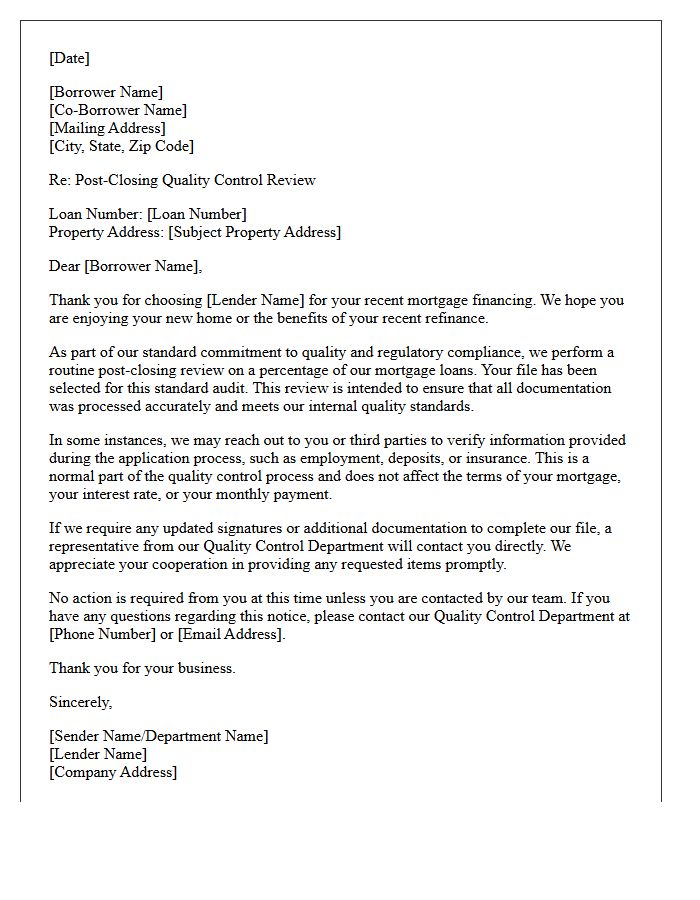 Mortgage Loan Post-Closing Review Letter