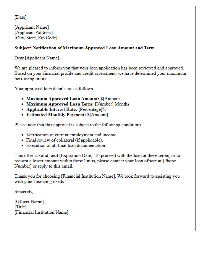 Maximum Approved Loan Amount and Term