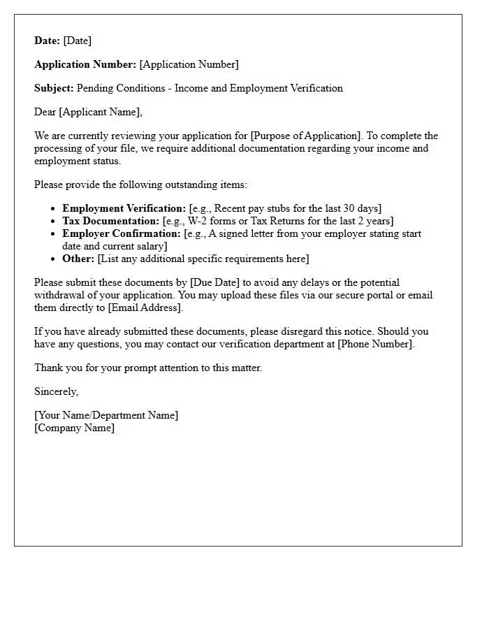 Pending Income and Employment Verification Conditions