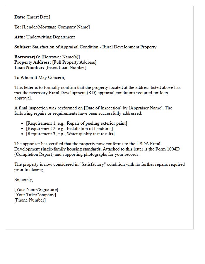 Satisfactory Rural Development Property Appraisal Condition