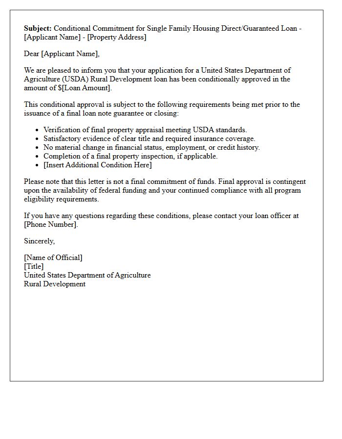United States Department of Agriculture Conditional Loan Approval Letter Subject Line