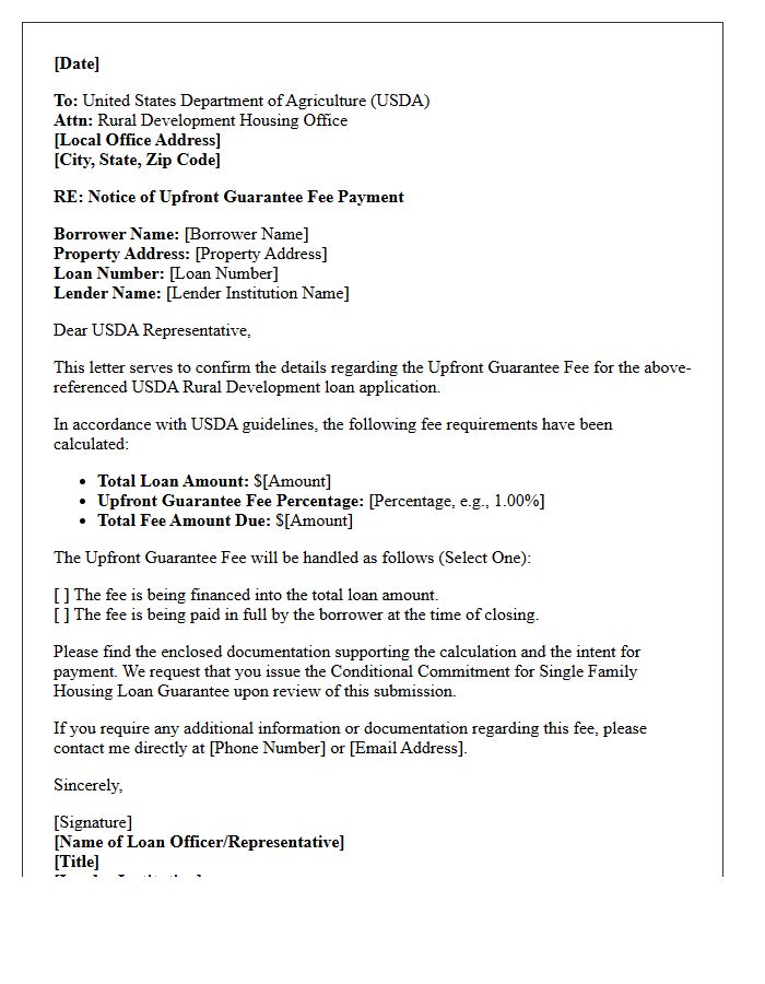 United States Department of Agriculture Upfront Guarantee Fee Requirements