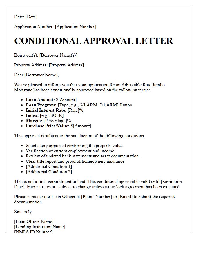 Adjustable Rate Jumbo Mortgage Conditional Approval Letter