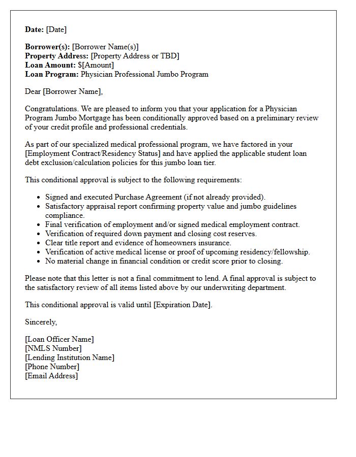 Physician Program Jumbo Mortgage Conditional Approval Letter