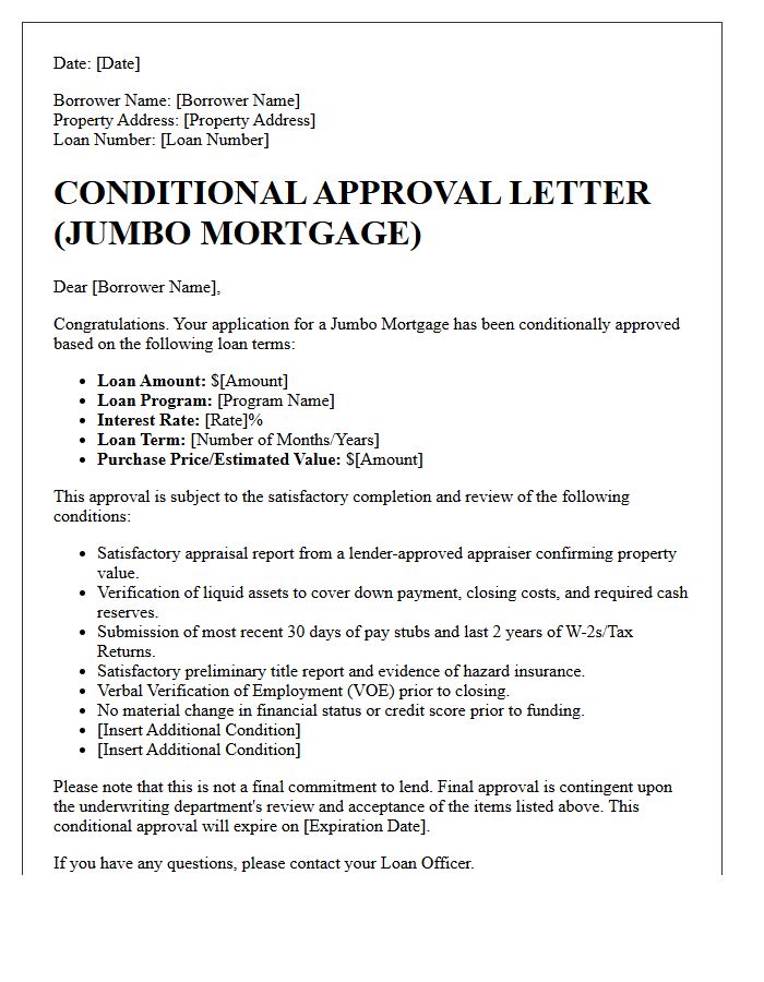 Standard Jumbo Mortgage Conditional Approval Letter