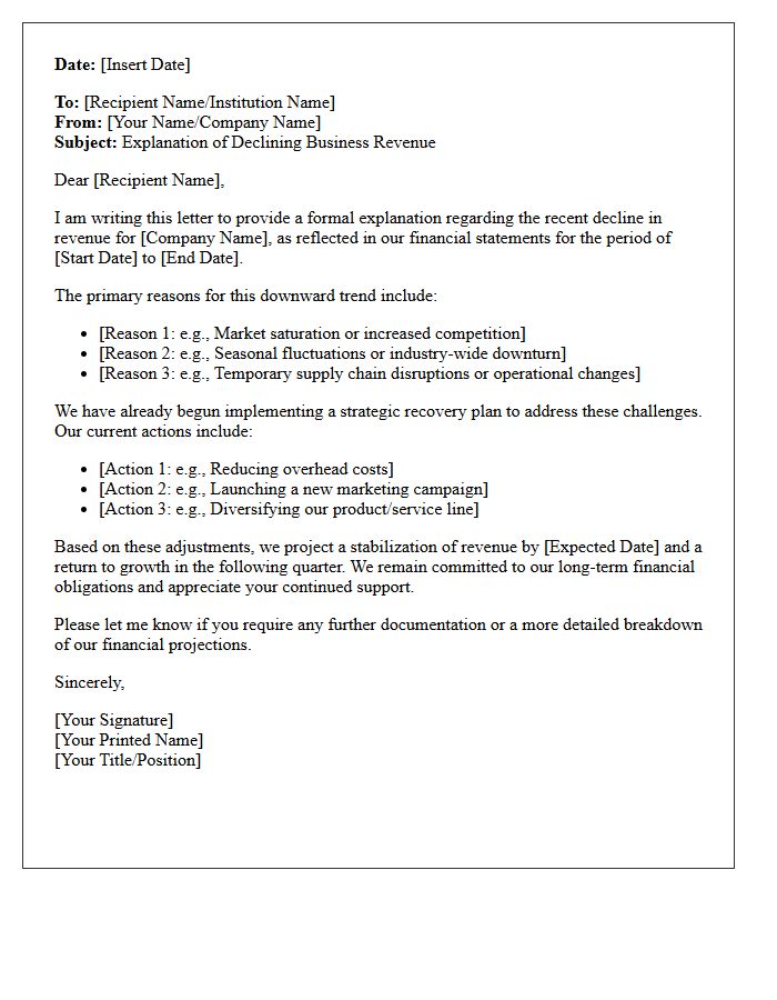 Declining Business Revenue Explanation Letter
