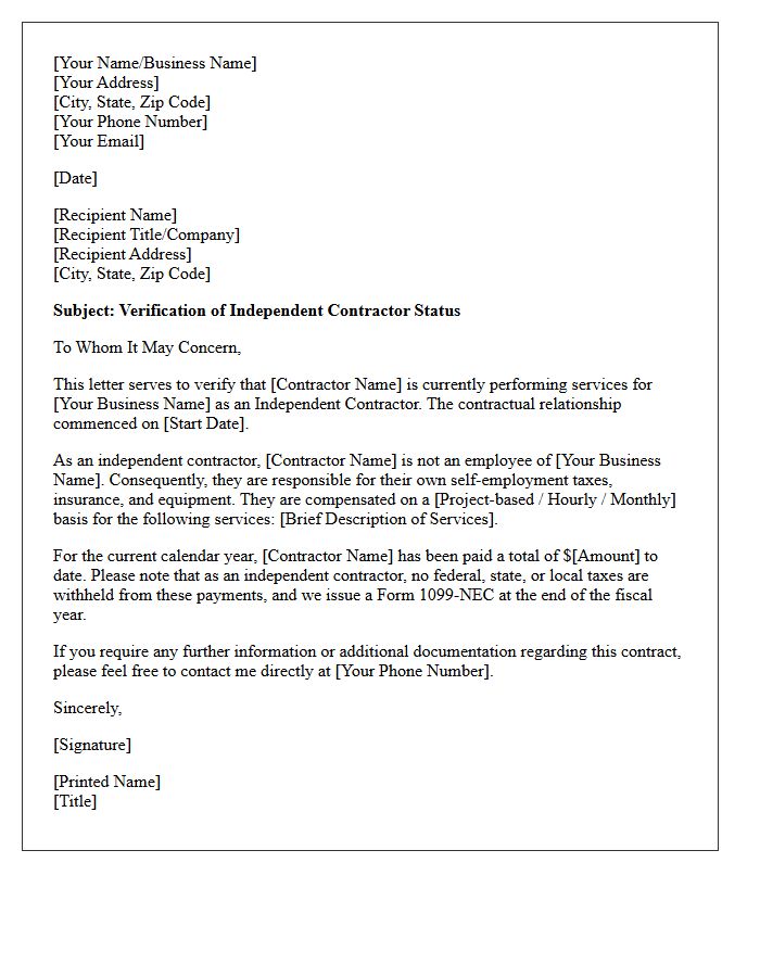 Independent Contractor Status Verification Letter