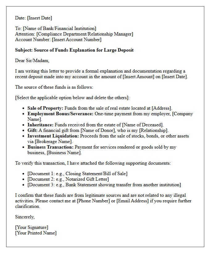 Large Bank Deposit Sourcing and Explanation Letter