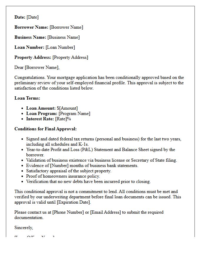 Self-Employed Borrower Conditional Approval Letter