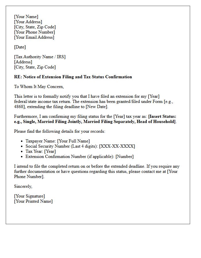 Tax Return Extension and Filing Status Letter