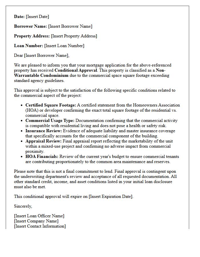 Commercial Space Ratio Non-Warrantable Condominium Conditional Approval Letter