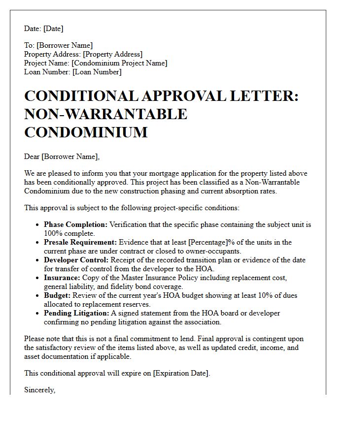 New Construction Phasing Non-Warrantable Condominium Conditional Approval Letter