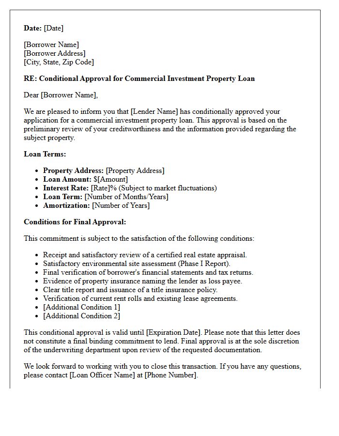 Commercial Investment Property Conditional Approval Letter