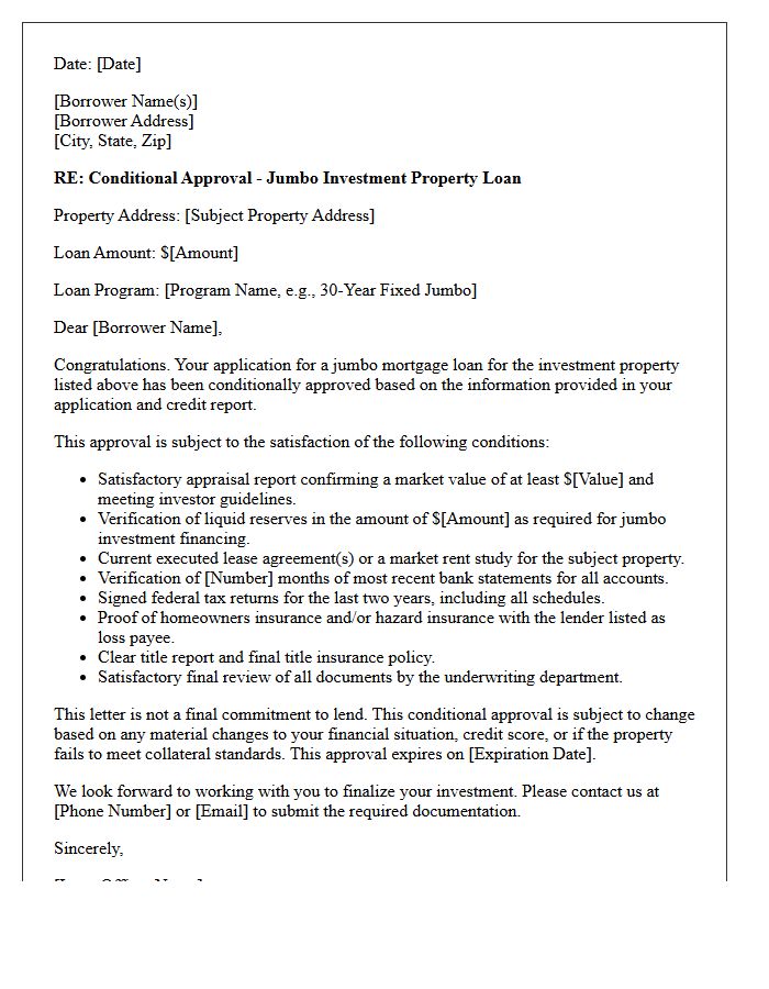 Jumbo Investment Property Conditional Approval Letter