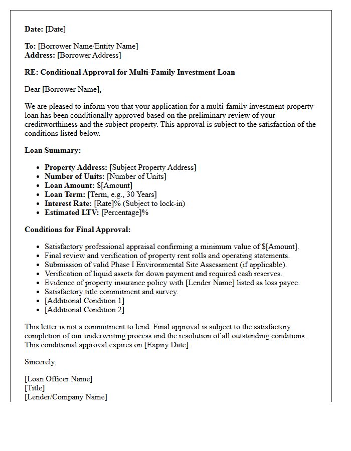 Multi-Family Investment Property Conditional Approval Letter