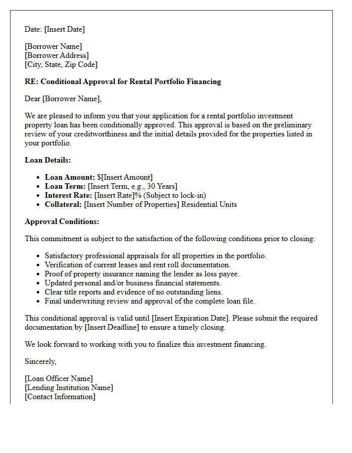 Rental Portfolio Investment Property Conditional Approval Letter