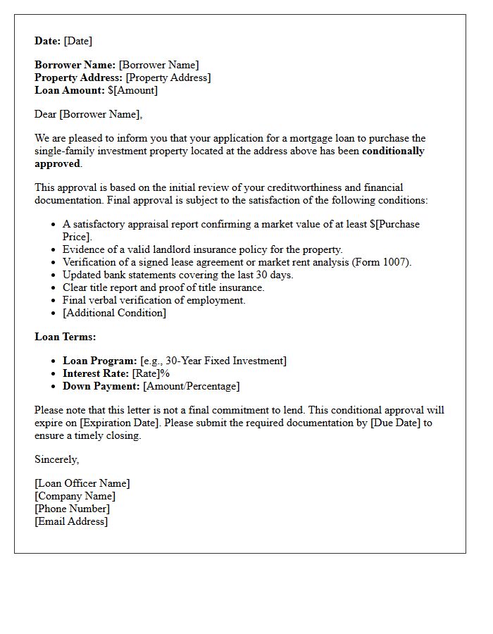 Single-Family Investment Property Conditional Approval Letter