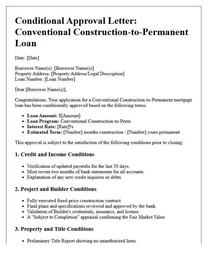 Conventional Construction-to-Permanent Conditional Approval Letter