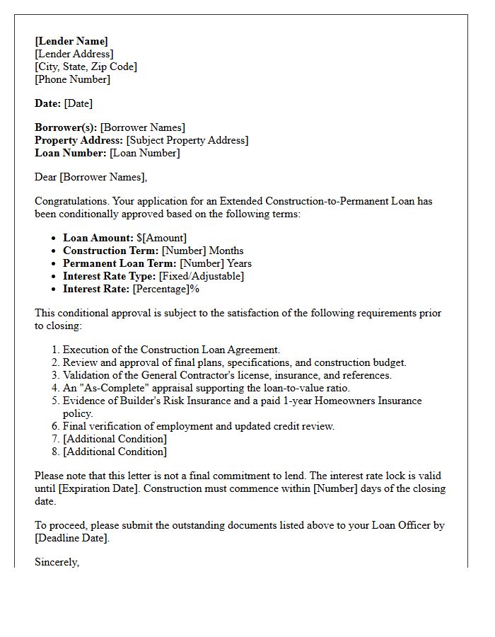 Extended Construction-to-Permanent Conditional Approval Letter