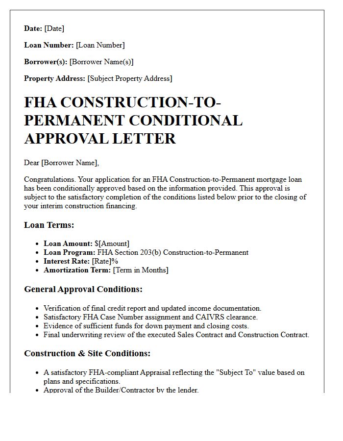 FHA Construction-to-Permanent Conditional Approval Letter