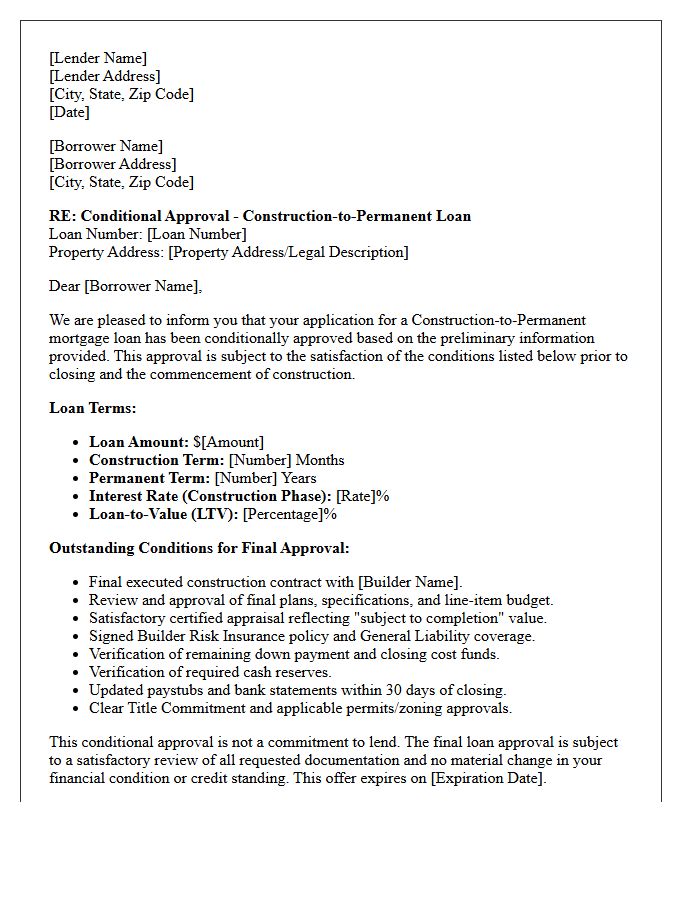 Initial Construction-to-Permanent Conditional Approval Letter
