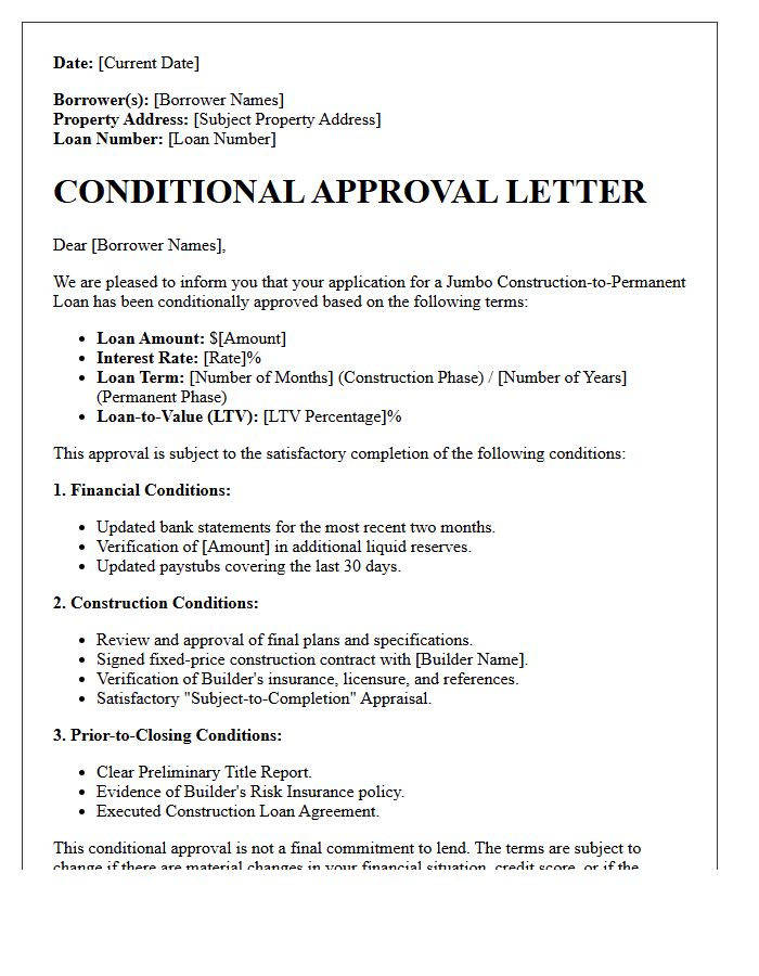 Jumbo Construction-to-Permanent Conditional Approval Letter