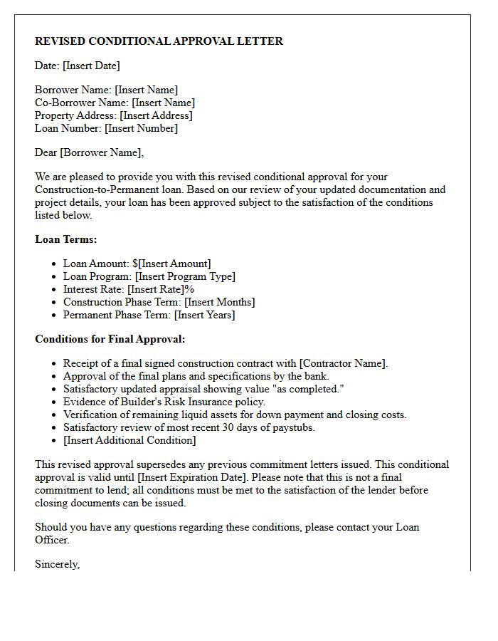 Revised Construction-to-Permanent Conditional Approval Letter