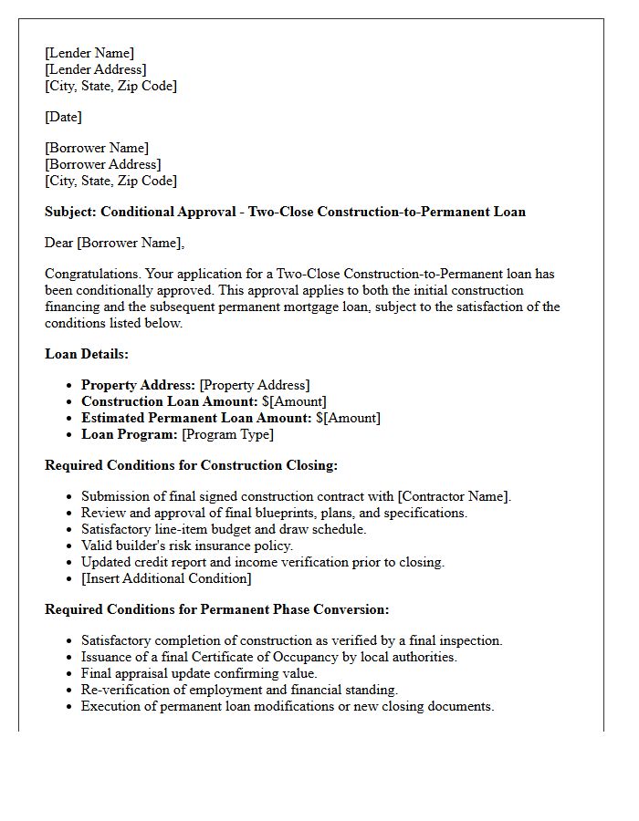 Two-Close Construction-to-Permanent Conditional Approval Letter