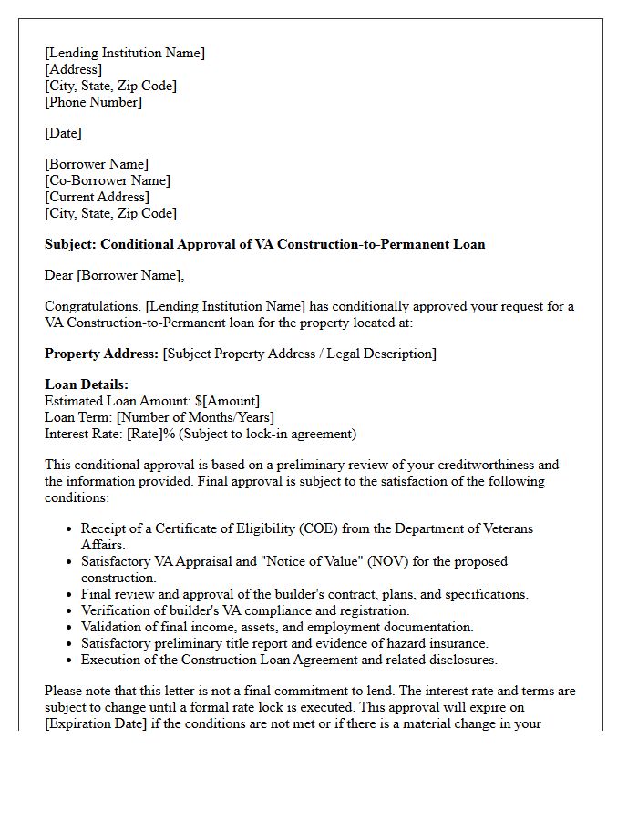 VA Construction-to-Permanent Conditional Approval Letter