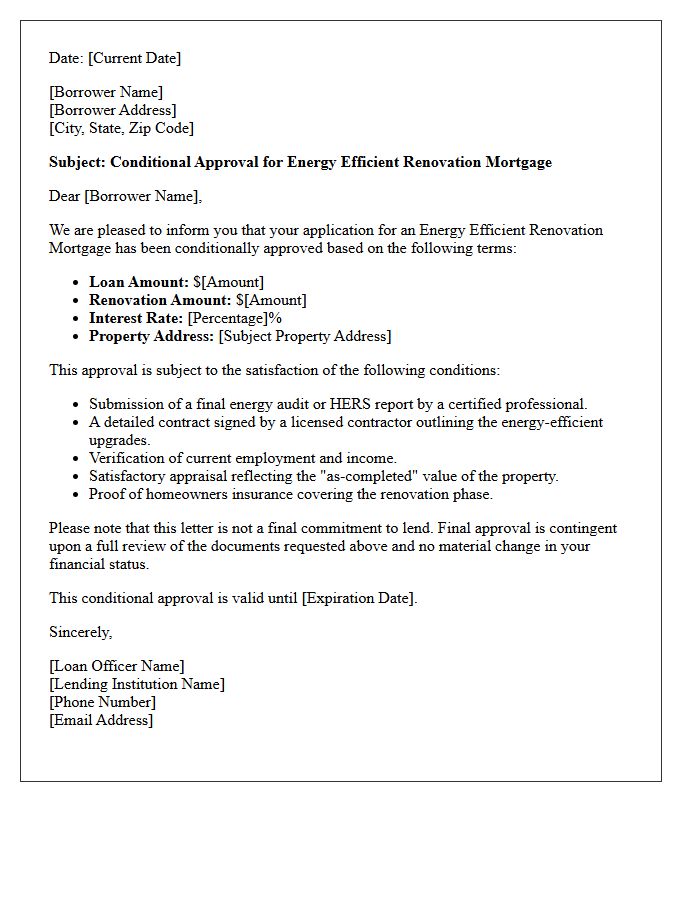 Energy Efficient Renovation Mortgage Conditional Approval Letter