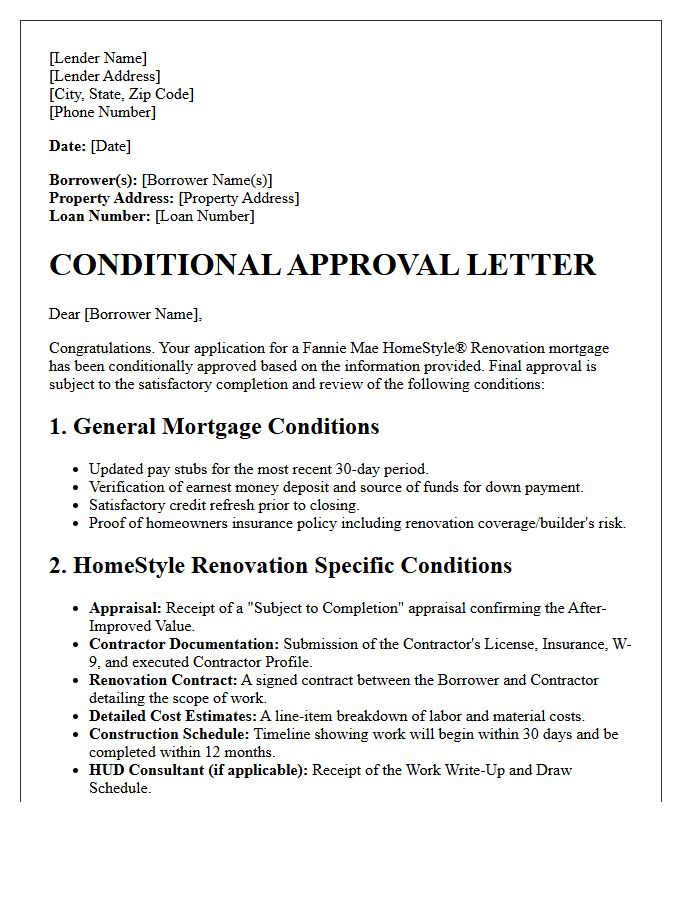 Fannie Mae HomeStyle Renovation Conditional Approval Letter