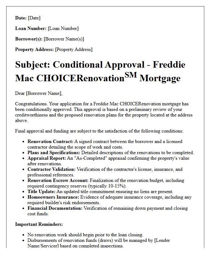 Freddie Mac CHOICERenovation Conditional Approval Letter