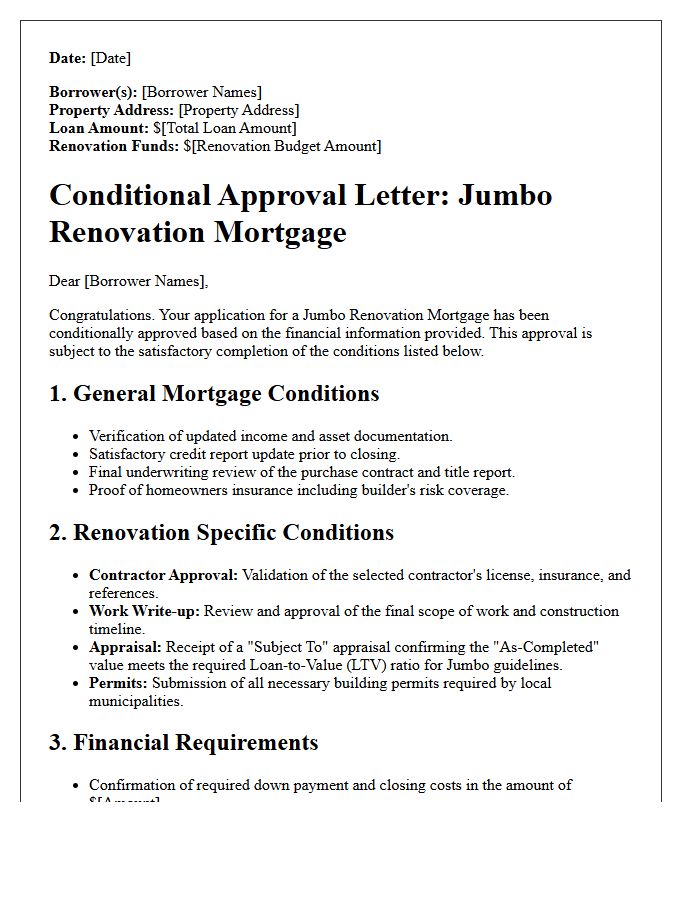 Jumbo Renovation Mortgage Conditional Approval Letter