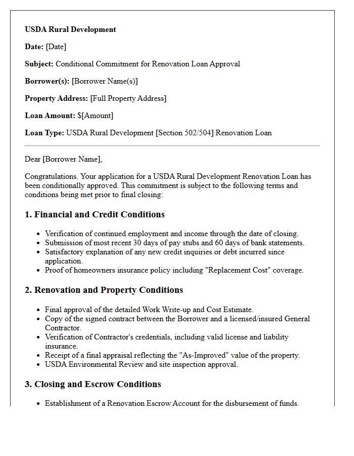 USDA Rural Development Renovation Loan Conditional Approval Letter