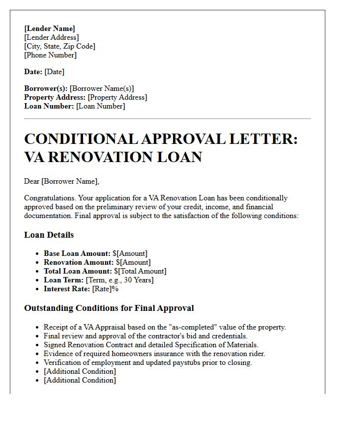 VA Renovation Loan Conditional Approval Letter