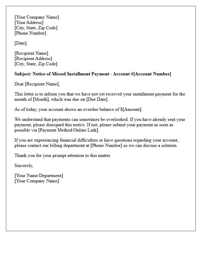 First Missed Installment Collection Letter