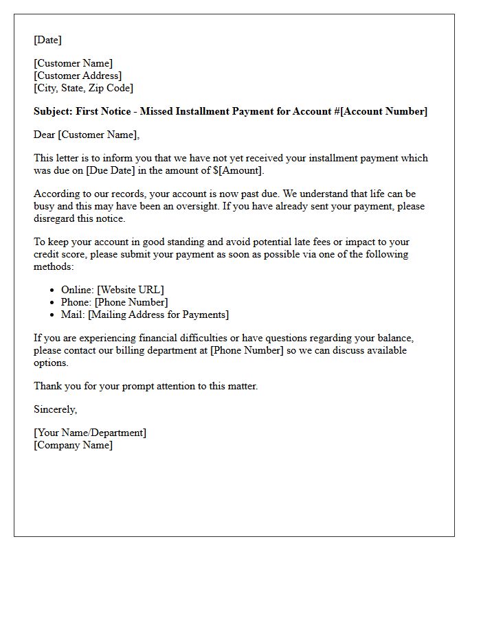 First Notice of Missed Installment Letter