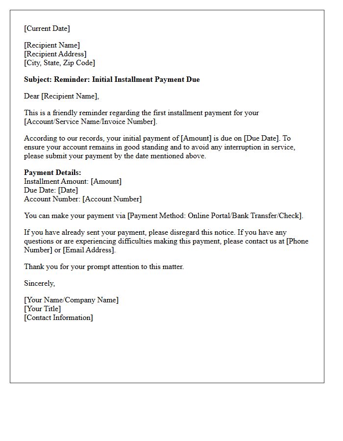 Initial Installment Payment Reminder Letter