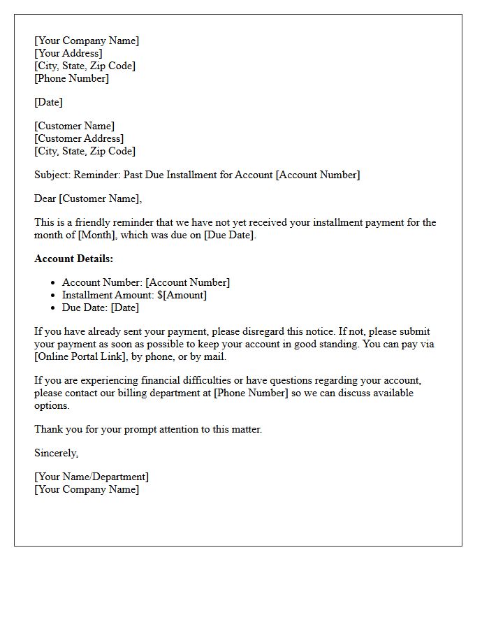 Initial Past Due Installment Reminder Letter
