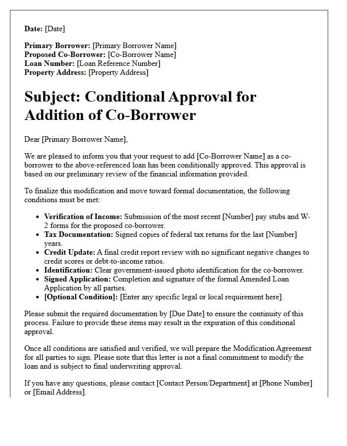 Co-Borrower Addition Conditional Approval Letter