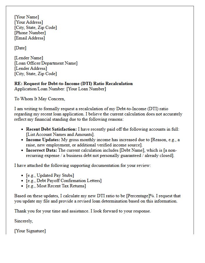 Debt-to-Income Ratio Recalculation Revision Letter