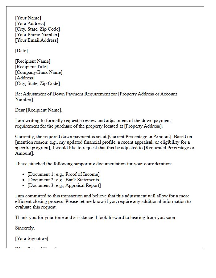 Down Payment Requirement Adjustment Letter