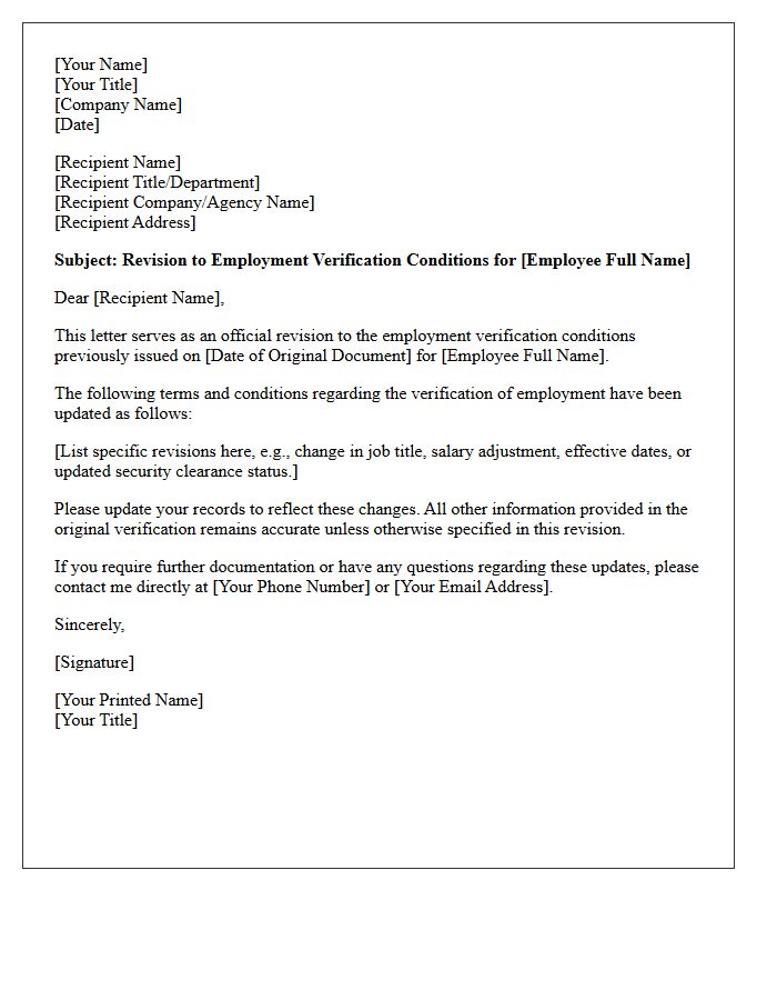Employment Verification Condition Revision Letter