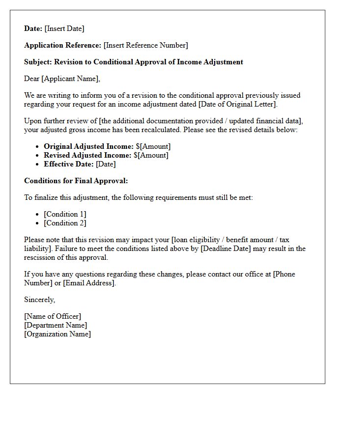 Income Adjustment Conditional Approval Revision Letter