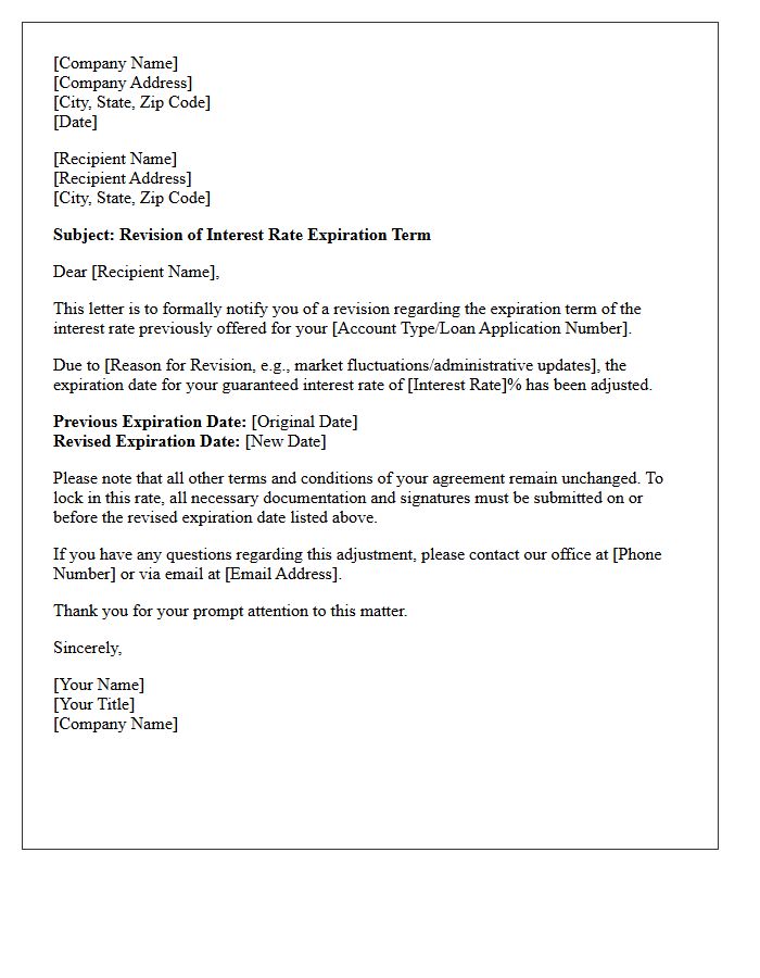 Interest Rate Expiration Term Revision Letter