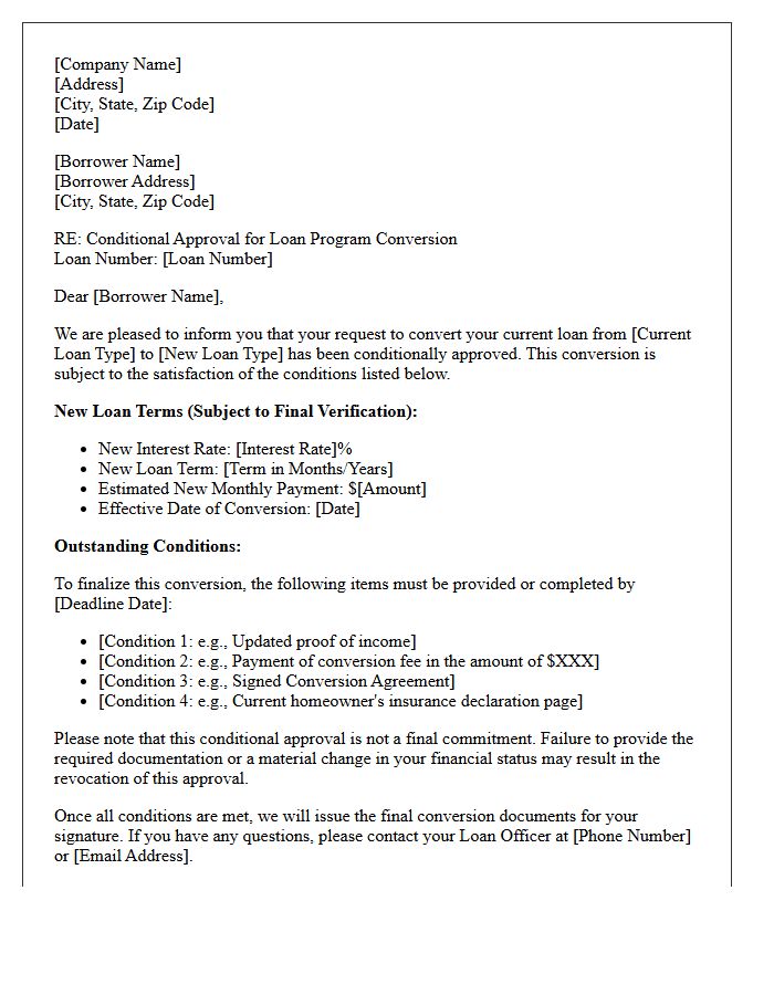 Loan Program Conversion Conditional Approval Letter